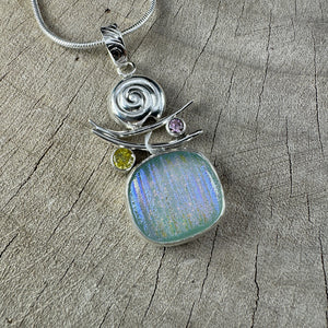 Fused dichoric glass pendant in a hand crafted setting of sterling silver (N864)