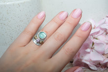 Load image into Gallery viewer, Fused dichroic glass ring in hand crafted settings of sterling silver (R870)
