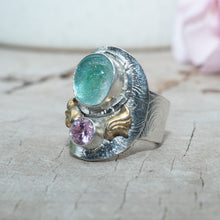 Load image into Gallery viewer, Fused dichroic glass ring in hand crafted settings of sterling silver (R870)
