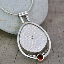 Load image into Gallery viewer, Fused dichroic glass pendant in a handmade setting of sterling silver accented with a sparkly cubic zirconia. (N875)
