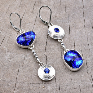 Fused dichroic  glass earrings in hand crafted settings of sterling silver (E883)