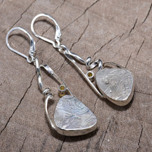 Load image into Gallery viewer, Fused dichroic glass earrings in handmade settings of sterling silver (E908)
