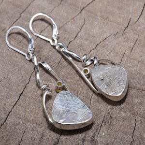 Fused dichroic glass earrings in handmade settings of sterling silver (E908)