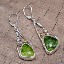 Load image into Gallery viewer, Fused dichroic glass earrings in handmade settings of sterling silver (E908)
