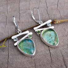 Load image into Gallery viewer, Fused dichroic glass earrings in handmade settings of sterling silver (E910)
