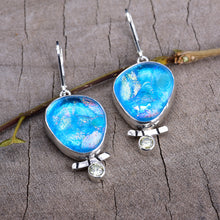 Load image into Gallery viewer, Fused dichroic glass earrings in handmade settings of sterling silver (E911)
