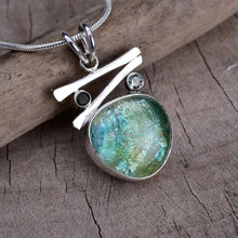 Load image into Gallery viewer, Fused dichroic  glass necklace in hand crafted setting of sterling silver (N913)
