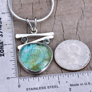 Fused dichroic  glass necklace in hand crafted setting of sterling silver (N913)