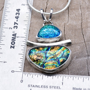 Fused dichroic glass pendant necklace in a handmade setting of sterling silver (N914)