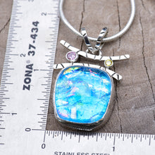 Load image into Gallery viewer, Fused dichroic glass pendant necklace in a handmade setting of sterling silver (N915)
