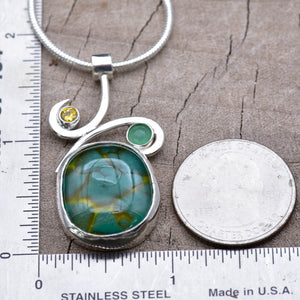 Fused glass pendant necklace in a handmade setting of sterling silver (N916)