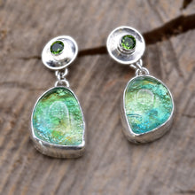 Load image into Gallery viewer, Fused dichroic glass earrings and handmade settings of sterling silver. (E917)
