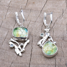 Load image into Gallery viewer, Fused dichroic glass earrings and handmade settings of sterling silver. (E918)
