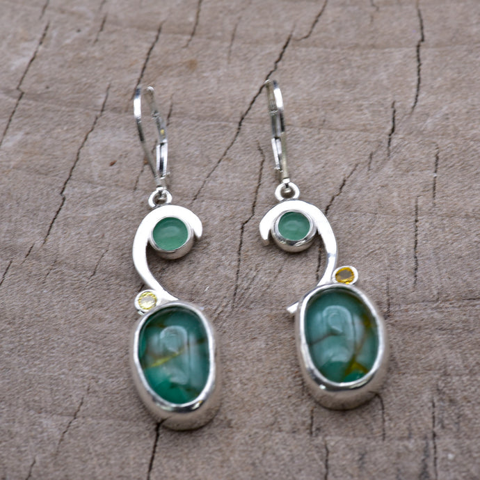 Fused glass earrings in handmade settings of sterling silver (E919)