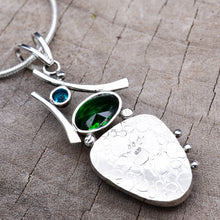 Load image into Gallery viewer, Fused dichroic glass pendant necklace in a handmade setting of sterling silver (N920)
