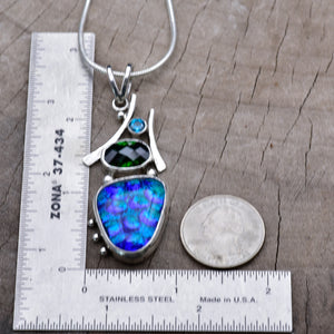 Fused dichroic glass pendant necklace in a handmade setting of sterling silver (N920)